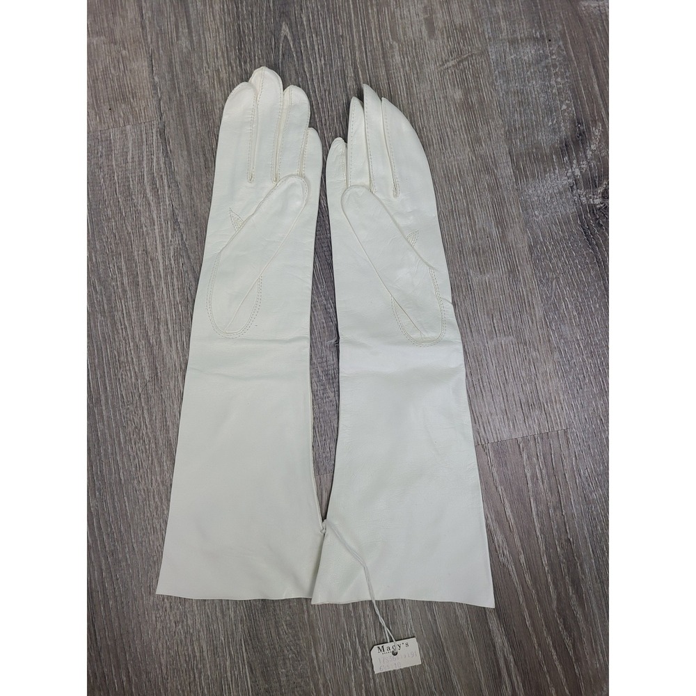 VTG Macy's Marchioness 6½ Washable Leather Gloves Italy White Kidskin 1950's NEW
